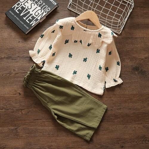 2020 Baby Girl Two-piece Set 100% Linen Cotton Spring Suit Children Girls Clothes Embroidery Kids Clothes Outfits S05