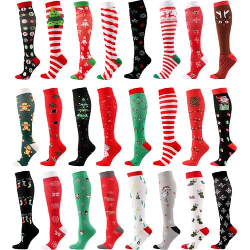 2021 High Quality Women Men Christmas Compression Stockings Compress Running Knee High Nylon Sports Socks Relieve Muscle Fatigue