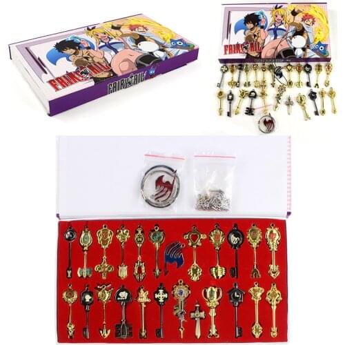 25pcs/set 5-7.5cm Fairy Tail Keychains Pink Tattoo Heartfilia Sign of the Zodiac Weapon Pendants