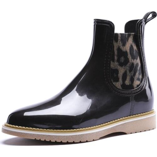 499-1184 TONGPU Womens Glossy Rubber Platform Ankle Rain Boots with Side Elastic Gores