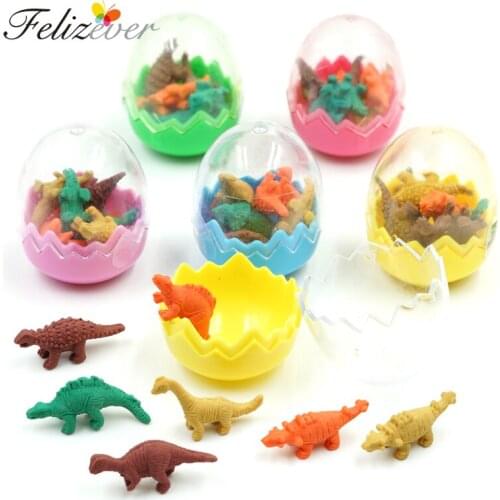 6PCS Easter Eggs Mini Dinosaur Erasers School Supplies Party Favors Loot Bag Carnival Prize Kids Birthday Animal Erasers