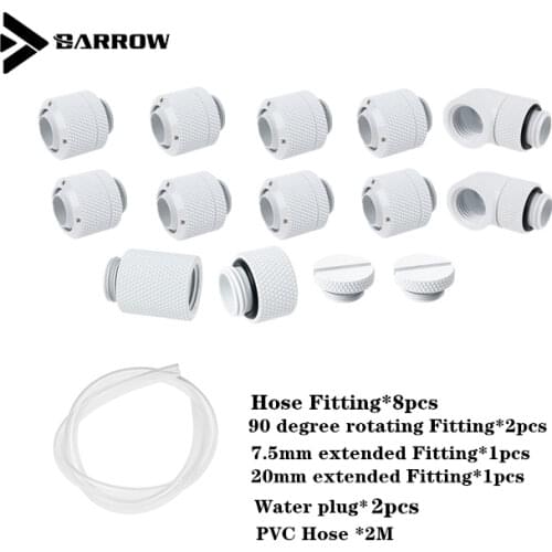 Barrow Hose Water Cooling Fitting Kit, DIY MOD Computer Case Split Loop, 13mm /16mm Soft Tubing Used, Black Silver White Gold