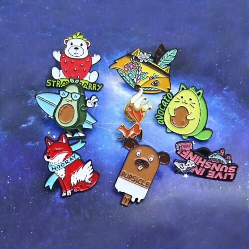 Fruit Animal Brooches Indian Red Fox Dog popsicle Avocado Cat Bearberry Enamel Pin Cartoon Badge Jewelry Gift for Kids Friends