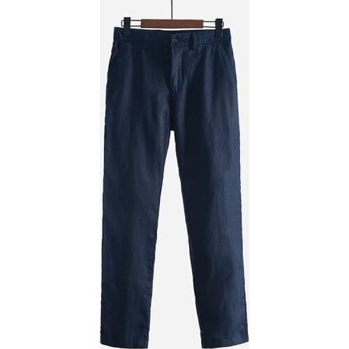 100% Linen brand pants men fashion solid dark blue pants mens casual flax spring trousers male 29-38 size pantalones broek