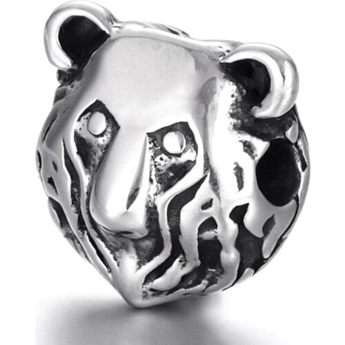 Stainless Steel Bear Head Spacer Bead Polished 2.5mm Hole Metal Beads Charms for DIY Bracelet Jewelry Making Accessories