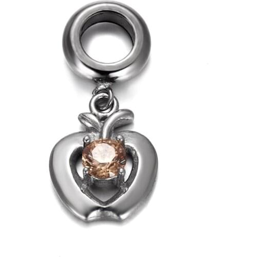 Stainless Steel Spacer Bail Beads Zircon Apple Charms 5mm Hole Polished Metal Charm Accessories DIY Bracelet Jewelry Making