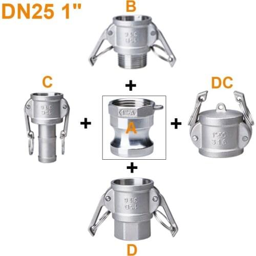DN25 1" Type A +B/A+C/A+D/A+DC Camlock Fitting Adapter Homebrew 304 Stainless Steel Connector Quick Release Coupler