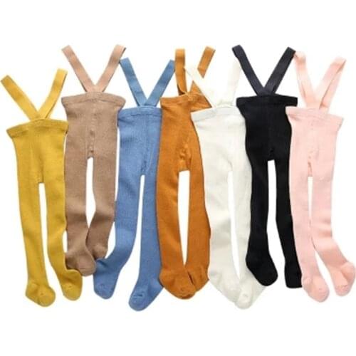 Breathable Infant Kids Suspender Pantyhose Spring Autumn Baby Girls Boys Cute Solid Color High Waist Bandage Overall Leggings