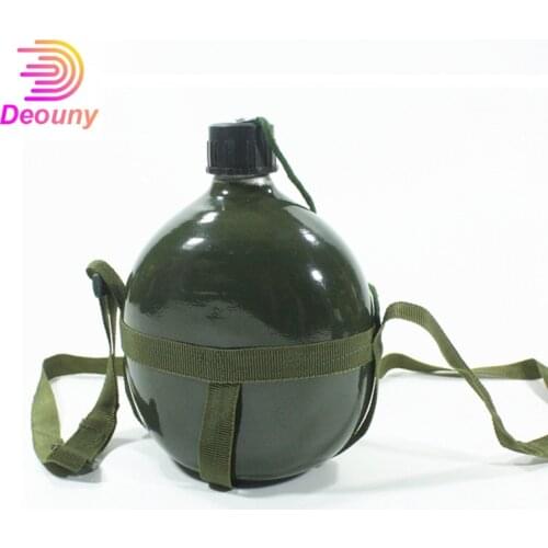 DEOUNY Aluminum Military Army Flask Wine Water Bottle Cooking Cup With Shoulder Strap Hiking Kettle Outdoor 1/1.5/2L Drinkware