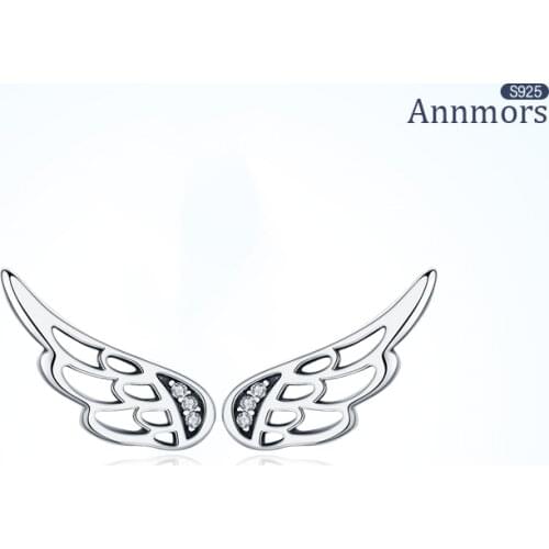 925 Sterling Silver Hypoallergenic Vintage Wings Stud Earrings Hollow Silver Zircon Women Ear Piercing Stud Jewelry Fine Earring