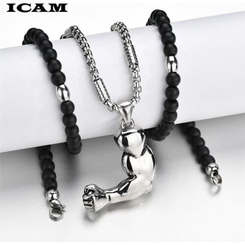 ICAM Charm Fitness Male Model Necklace Punk Silver Color Chain Bodybuilding Gym Necklaces For Men Fitness Trainer Jewelry