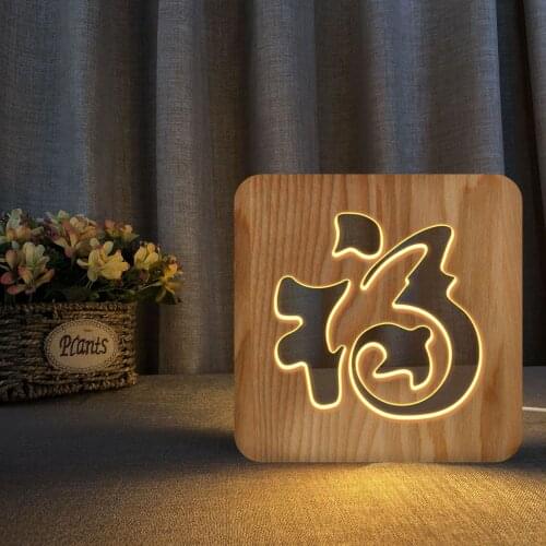 Chinese Blessing Nordic Creative Table Lamp Solid Wood Hollow Night Light Holiday Decorations for Home