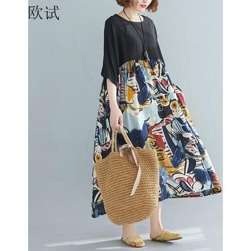Plus Size Floral Beach Summer Dress Women 2020 Patchwork Cotton Casual Loose Dresses Oversized Long Dress 4XL 5XL 6XL Robe Femme