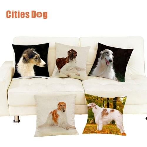Linen Pillow Cushion Animal Borzoi dog 45cm Decorative Pillows Cushions Home sofa cojines coussin Hotel Cafe Office car almofada