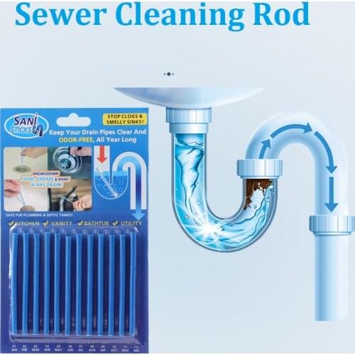 12Pcs Sani Sticks Oil Decontamination Kitchen Toilet Bathtub Drain Cleaneer Pipe Cleaner Clean Sewer Cleaning Rod Accessories