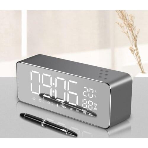 Bluetooth Speaker Fashion Mirror Screen Wireless Speaker Metal Bedside Home Portable Stereo Alarm Clock USB Speakers Mini 5W