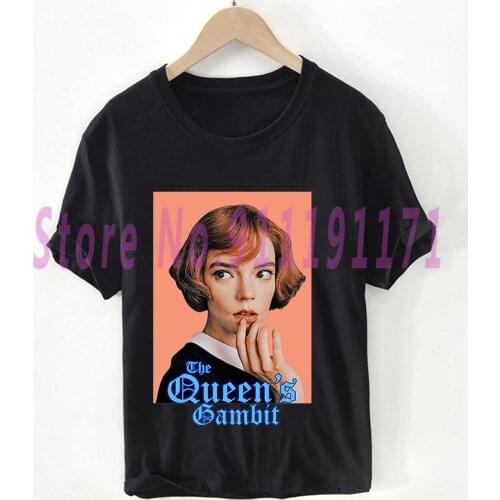 Fashion The Queens Gambit t shirt women Harajuku plaid Tees ulzzang Grandmaster Beth Crown graphic 100% Cotton Tops Pluse Size