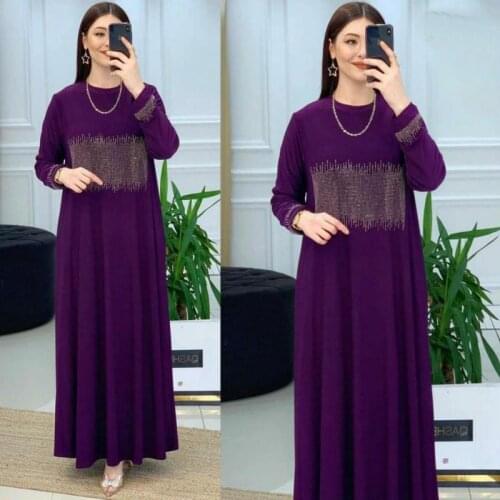 Muslim New Hot Diamond Plus Size Stitching Robe Womens A-line Slim Dress Moroccan Jelaba 2021 Turkish Dresses For Women