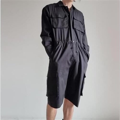 Mens Japanese overalls one-piece shorts fashionable brand retro long sleeve suspenders casual suit