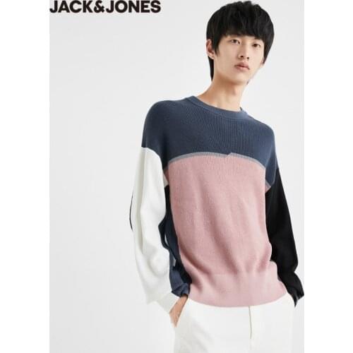 JackJones Autumn&Winter Mens 100% Cotton Oversized Contrasting Splice Casual Knit Sweater | 220324016