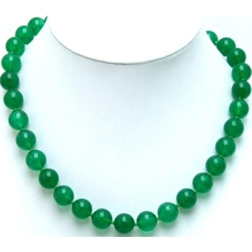 Natural 12mm round green Natural Stone 17 inch Necklace -nec5327 wholesale/retail Free ship