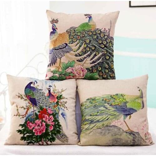 45*45cm national bird peacock linen cotton cusion cover pillowcase sofa pillow cover for new house gift no filling