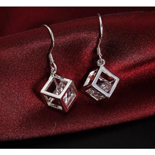 Top Quality 925 Sterling Silver Earrings Elegant Women Jewelry Sweet and romantic Crystal lattice Earrings Valentines Day Gift