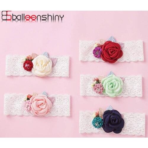 Balleenshiny White Knitted Lace Baby Girls Headband Simulation Stitching Flower Headdress Infant Newborn Photography Props Gifts