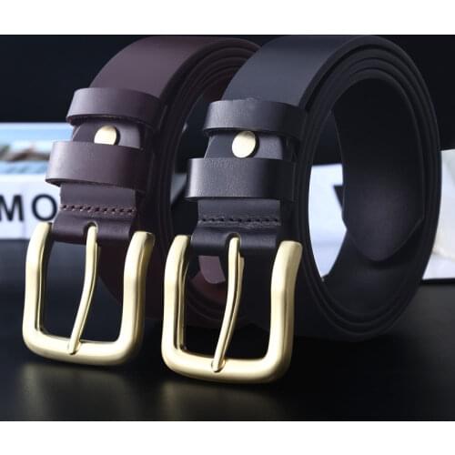 Mens Belt High Quality Head Layer Cowskin Imitation Copper Alloy Pin Buckle Leather Jeans Casual Male Belt Business Waistband