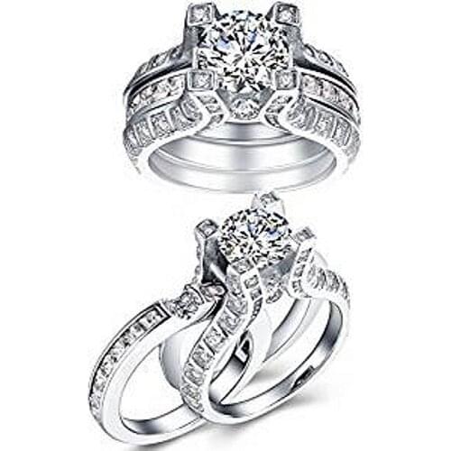 Luxury white Princess-cut 5a Zircon 925 Sterling Silver ring Finger set 2-in-1 Wedding Anniversary Bride Rings for women