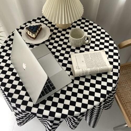 Ins Black White Checkerboard Tablecloth Home Dining Table Cloth Cafe Restaurant Checkered Table Cover Soft Background Cloth