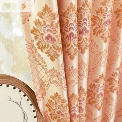 Golden Silk Jacquard Curtain Cloth European Bedroom Curtain Cloth Living Room Curtain Finished Custom Curtain Fabric