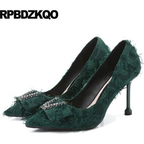 Purple wedding shoes high heels thin pointed toe 2019 pumps big size diamond runway 33 crystal ladies female green rhinestone