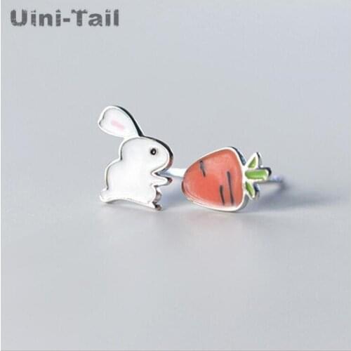 Uini-Tail hot new 925 sterling silver Korean cute bunny carrot asymmetric earrings fashion sweet hypoallergenic GN683