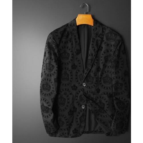 Vintage Luxury Men Stylish Blazer Business Casual Suit Single-breasted Crown Print Blazer Homme Trend Brand Fashion Men Blazer