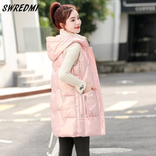 SWREDMI Waterproof Long Vest Women Autumn Winter Jacket Coat Sleeveless Fashion Cotton Warm Waistcoat Hooded Plus Size S-3XL