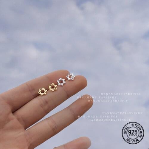 S925 Silver Needle Earrings For Women Gold Stars Hollow Geometric Retro Design INEFFA Fashion Female Wedding Engagement Jewelry