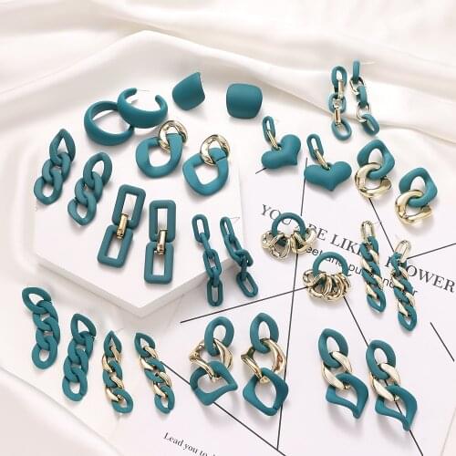 KISS WIFE Blue Resin Exaggeration Hanging Earrings For Women Geometric Chains Cross Unusual Earrings 2021 Trend Fashion Jewelry