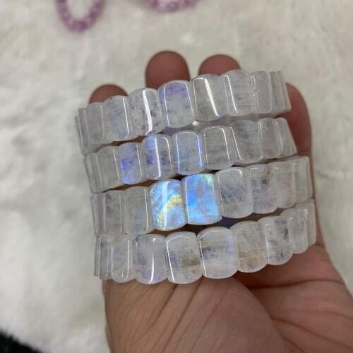 6A Grade blue rainbow moonstone bracelet natural stone jewelry bangle for woman for gift wholesale