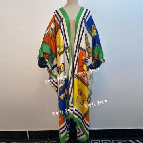 Kuwait Autumn 2020 WINYI Women Cardigan Loose Long Dress Cocktail Party Boho Maxi African Holiday Batwing Sleeve Silk Robe