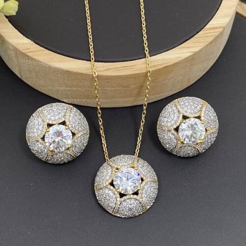 Lanyika Fashion Jewelry Set Delicate Circle Zirconia Micro Pave Necklace with Earrings for Women Wedding Anniversary Best Gifts
