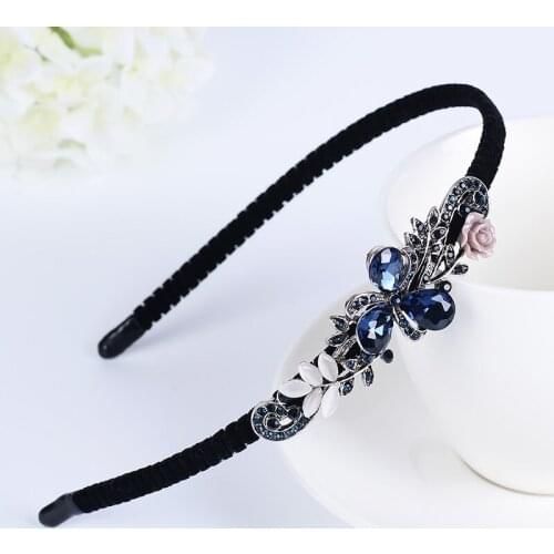 EASYA Vintage Metal Bowknot Flower Hairband Headwear Women Girls Fashion Handmade Rhinestone Crystal Hair Accessories