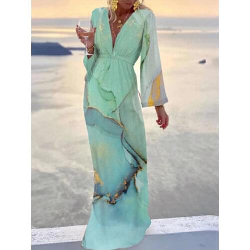 Women Vintage V-Neck Tassel Party Dress Autumn Floral Print Lantern Long Sleeve Dresses Ladies Casual Plus Size Dress Vestidos