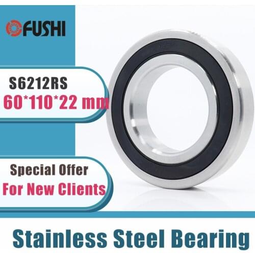 1PC S6212RS Bearing 60*110*22 mm ABEC-3 440C Stainless Steel S 6212RS Ball Bearings 6212 Stainless Steel Ball Bearing