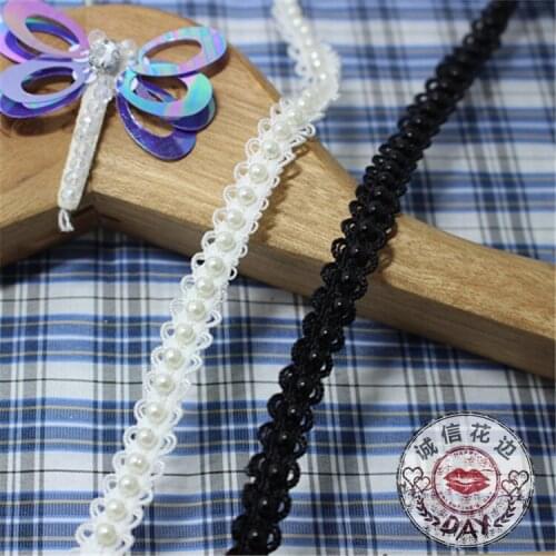 1CM DIY Craft Pearl Beading Lace Trim For Collar Handmade DIY elastic Laciness Pectoral Girdle Decoration Lace Ribbon 10Yards