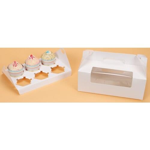 100 pcs 23.5x15x9cm cupcake box with window handle Kraft Paper Gift Packaging box wedding kids Birthday home Party Brown White
