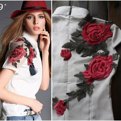 2 Pcs/lot Stereo applique embroidery cloth flower blossom lace patch DIY cheongsam dress sewing fabric SM246