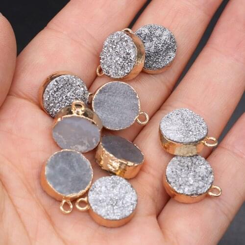 2Pcs Natural Druzy Pendants Round Shape Gold-plated Druzy Charms for Vintage Jewelry Making DIY Necklace Earrings Crafts