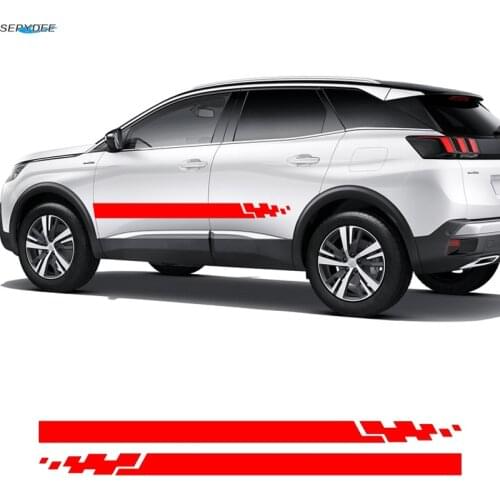 2Pcs Car Styling Door Side Skirt Stickers Auto Long Stripes Lattice Graphic Vinyl Decals For Peugeot 3008 Car Accessories