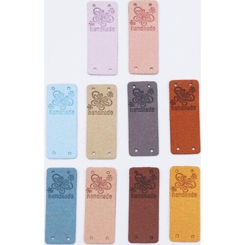 20Pcs Fiber Leather Tags For Handmade Butterfly Labels For Clothes Sew Label Hand Made Tag For Hats Knitted Garment Accessories